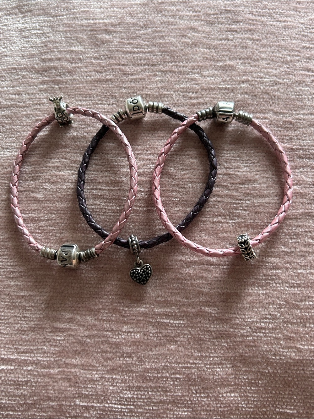 3 Pandora Leather bracelet (charms not included) Authentic